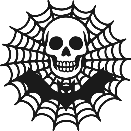 Skull and Bat in Spider Web Free SVG File – Spooky Halloween wall sticker