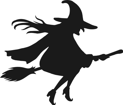 Witch Flying on broom silhouette Free SVG File for Members - Halloween Witch Clipart