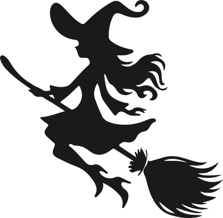Witch Flying on broom Free SVG File for Members - Halloween Clipart, Witch silhouette