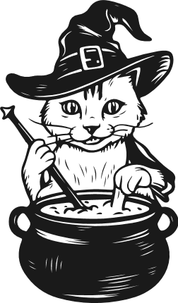 Witch Cat Stirring Cauldron Free SVG File for Members – Halloween Cat Clipart