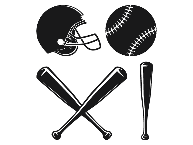 Baseball ball, crossed bat, helmet silhouette Free SVG File Bundle for Members – Sports clipart