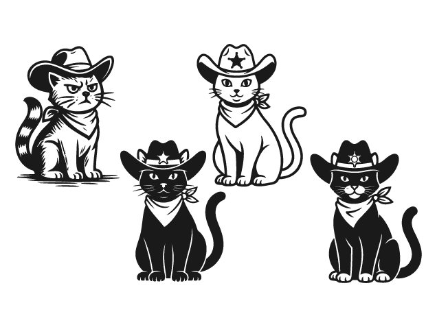 Cute Cat With Cowboy Hat Free SVG File Bundle for Members – Western Kitty Clipart