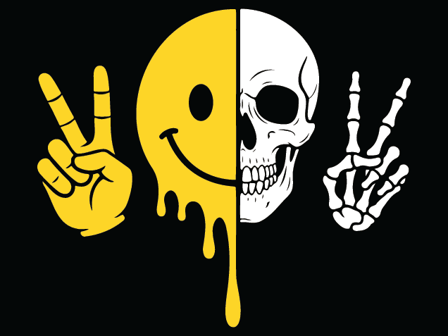 Half Drippy Smiley and Skull, peace sign Free SVG File for Members – spooky halloween clipart