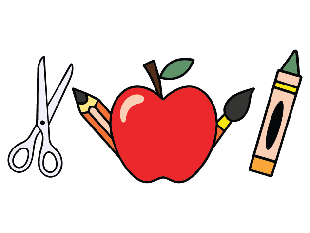 Pencil, apple, brush, scissor Free SVG File for Members – Back to School, clipart image