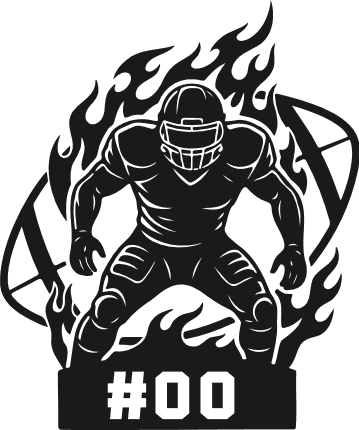 Flaming American Football Player with jersey number Free SVG File for Members – Personalized SVG