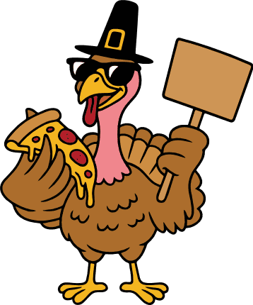 Turkey Holding a Pizza Slice and Blank Sign board Free SVG File for Members – Thanksgiving SVG