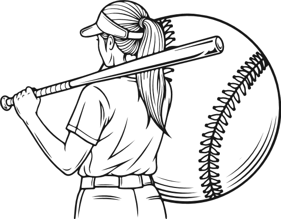Baseball Girl Player holding bat Free SVG File for Members – Sports clipart image