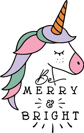Be Merry & Bright Free SVG File – Christmas kids tshirt design with unicorn