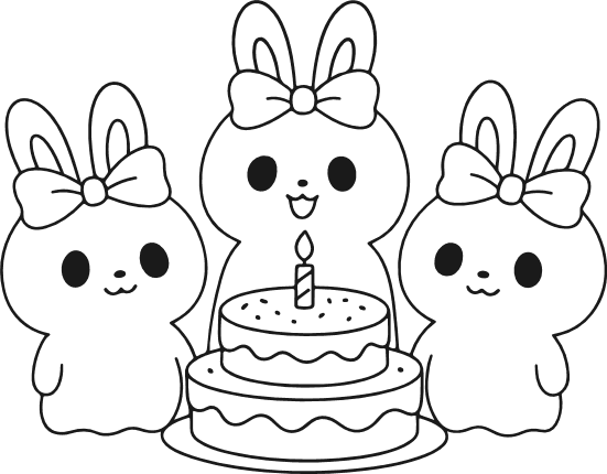 Cute Cartoon Bunnies with bows and birthday cake Free SVG File – birthday clipart
