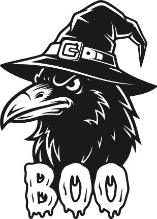 Boo, Raven with witch hat Free SVG File for Members – Halloween tshirt design