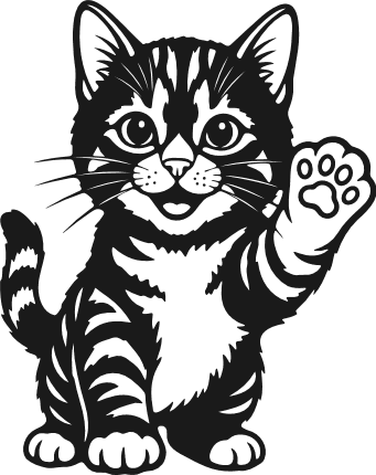 Adorable Cat waving Free SVG File for Members – smiling kitty clipart image