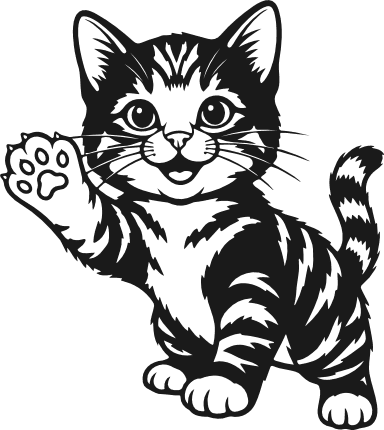 Cute Cat waving Free SVG File for Members – smiling kitty clipart image