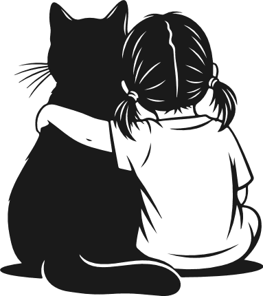 Cute Child and Cat Hug silhouette Free SVG File for Members – little girl with cat clipart