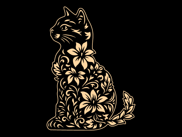 Floral Sitting Cat Silhouette Free SVG File for Members – Cat Clipart