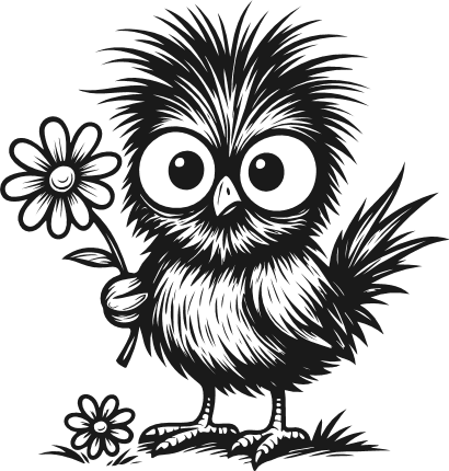 Cartoon Chick with big eyes, holding flower Free SVG File for Members – Farm Animal clipart