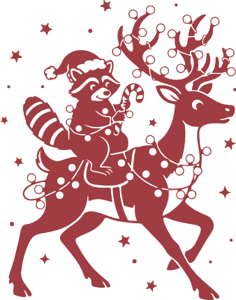 Cute Santa raccoon riding a reindeer Free SVG File – Christmas clipart image