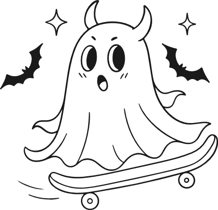 Cute ghost with devil horns skateboarding Free SVG File – Halloween clipart