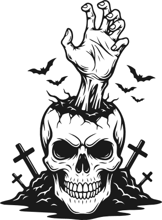 Creepy Skeleton Hand Rising from Skull in Graveyard Free SVG File for Members – Halloween sticker