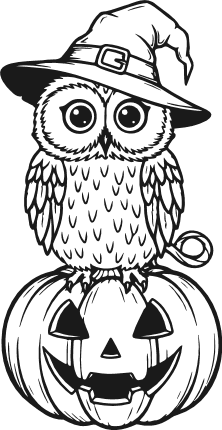 Owl with witch hat, sitting on a pumpkin Free SVG File for Members – halloween clipart image