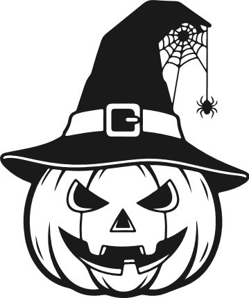 Creepy Pumpkin with witch hat Free SVG File – Spooky Halloween clipart image