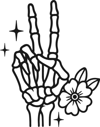Skeleton Hand peace sign, and flower Free SVG File – spooky clipart image
