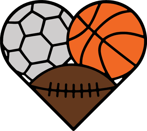 Heart made of soccer, basketball, American football Free SVG File for Members – Sports Clipart