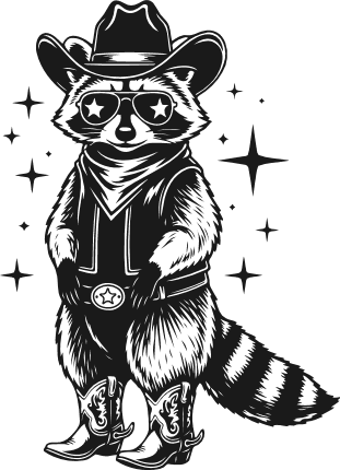 Cowboy Raccoon with hat, sunglasses, boots Free SVG File for Members – Western Raccoon Clipart