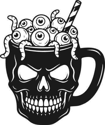 Skull mug filled with eyeballs, worms and straw Free SVG File for Members – Halloween clipart
