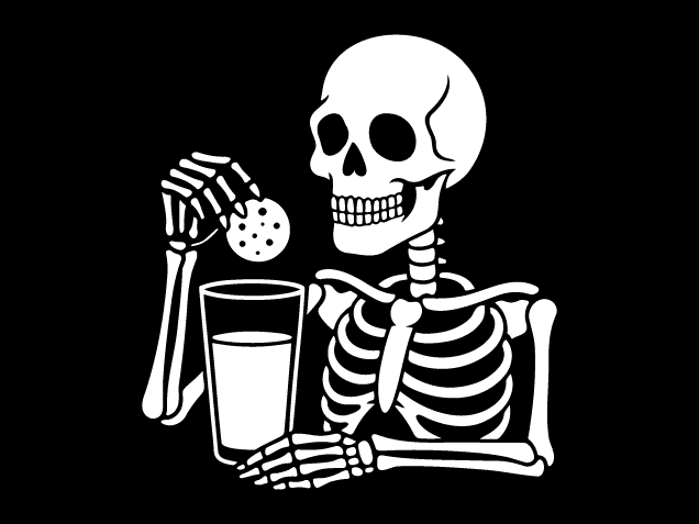 Skeleton holding a cookie and a glass of milk Free SVG File for Members – Halloween clipart