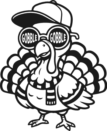 Cool Turkey with Hat and Sunglasses, Gobble Free SVG File for Members – Thanksgiving clipart