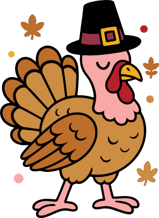 Turkey with Pilgrim Hat Free SVG File for Members - Thanksgiving Day, clipart image