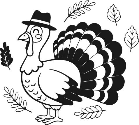 Turkey with Pilgrim Hat Free SVG File for Members - Thanksgiving Day, clipart image