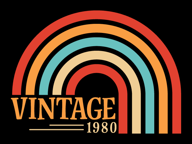 Vintage 1980, rainbow Free SVG File for Members – Birthday Year, tshirt design