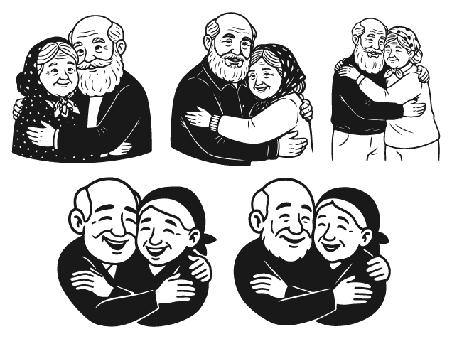 Cute Elderly Couple Hug Free SVG File Bundle for Members – Grandparents day clipart