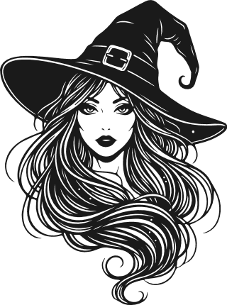 Pretty Witch with Long Hair and hat Free SVG File for Members – halloween clipart