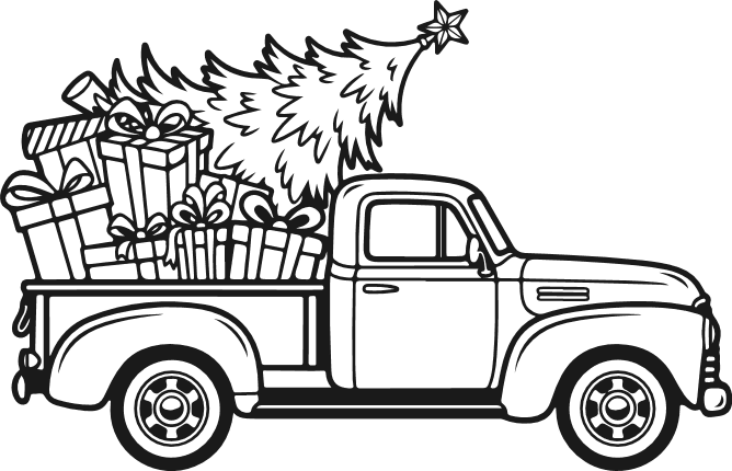 Truck Loaded with Christmas tree and gifts Free SVG File for Members – Christmas clipart