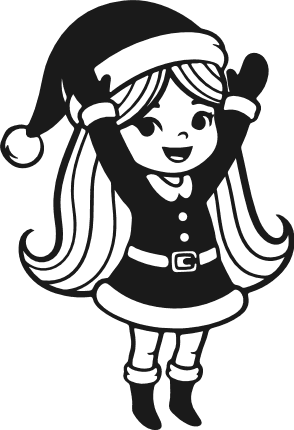 Cute Cartoon Girl in Santa Outfit Free SVG File – Christmas girl clipart