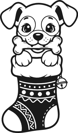 Cute dog peeking out of a Christmas stocking Free SVG File for Members – clipart image