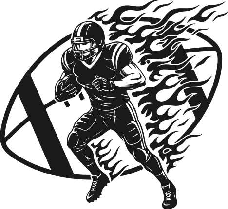 Running football player with flaming ball background Free SVG File – Football Clipart