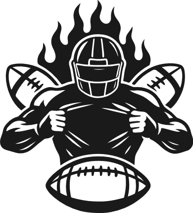 Flaming American Football Player Free SVG File - Football Player with Ripped Jersey Clipart Image