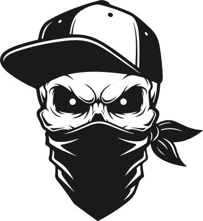 Gangster Skull wearing a baseball cap and bandana mask Free SVG File for Members – Gangster Skull Clipart