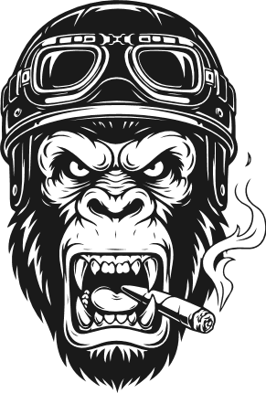 Gorilla head with a biker helmet, goggles and cigar Free SVG File for Members – clipart