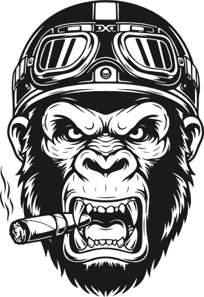 Biker Gorilla head with goggles, helmet, and cigar Free SVG File for Members – clipart
