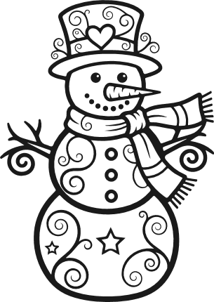 Swirly Snowman with a scarf and top hat Free SVG File - Whimsical snowman clipart