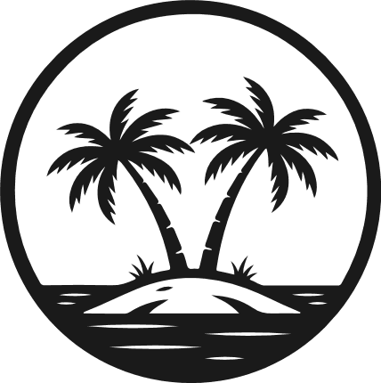 Coastal Palm Trees in round frame Free SVG File – Tropical Beach scene clipart