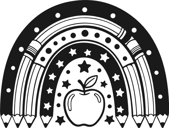 Rainbow made of pencils and apple Free SVG File for Members – back to school, rainbow clipart