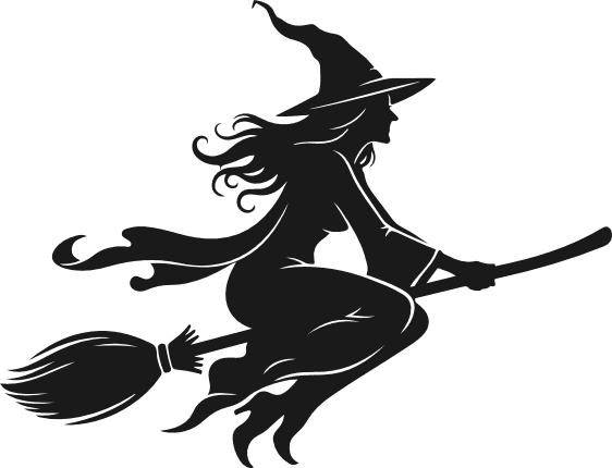 Halloween Witch Flying on broom silhouette Free SVG File for Members - witch clipart