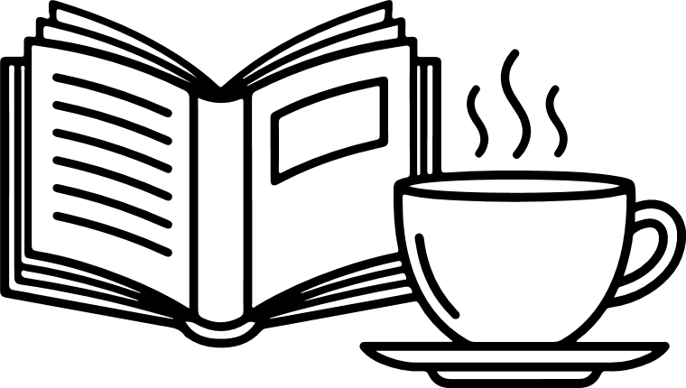 Open Book and Coffee Cup outline Free SVG File – Cozy Reading with Coffee clipart