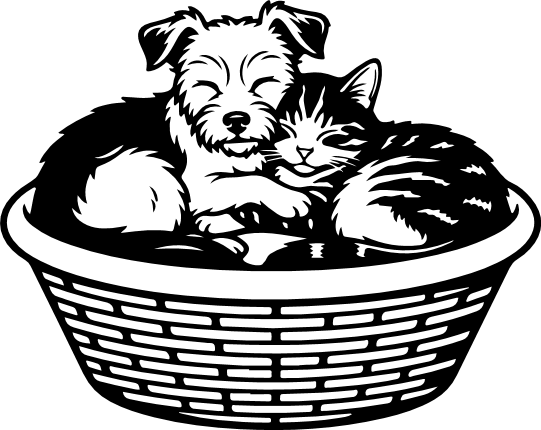 Cute Cat and Dog Sleeping in a basket Free SVG File for Members – Cozy Pet clipart