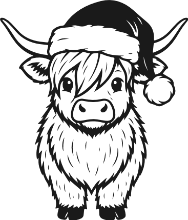 Highland Cow Wearing a Santa hat Free SVG File - Christmas cow clipart